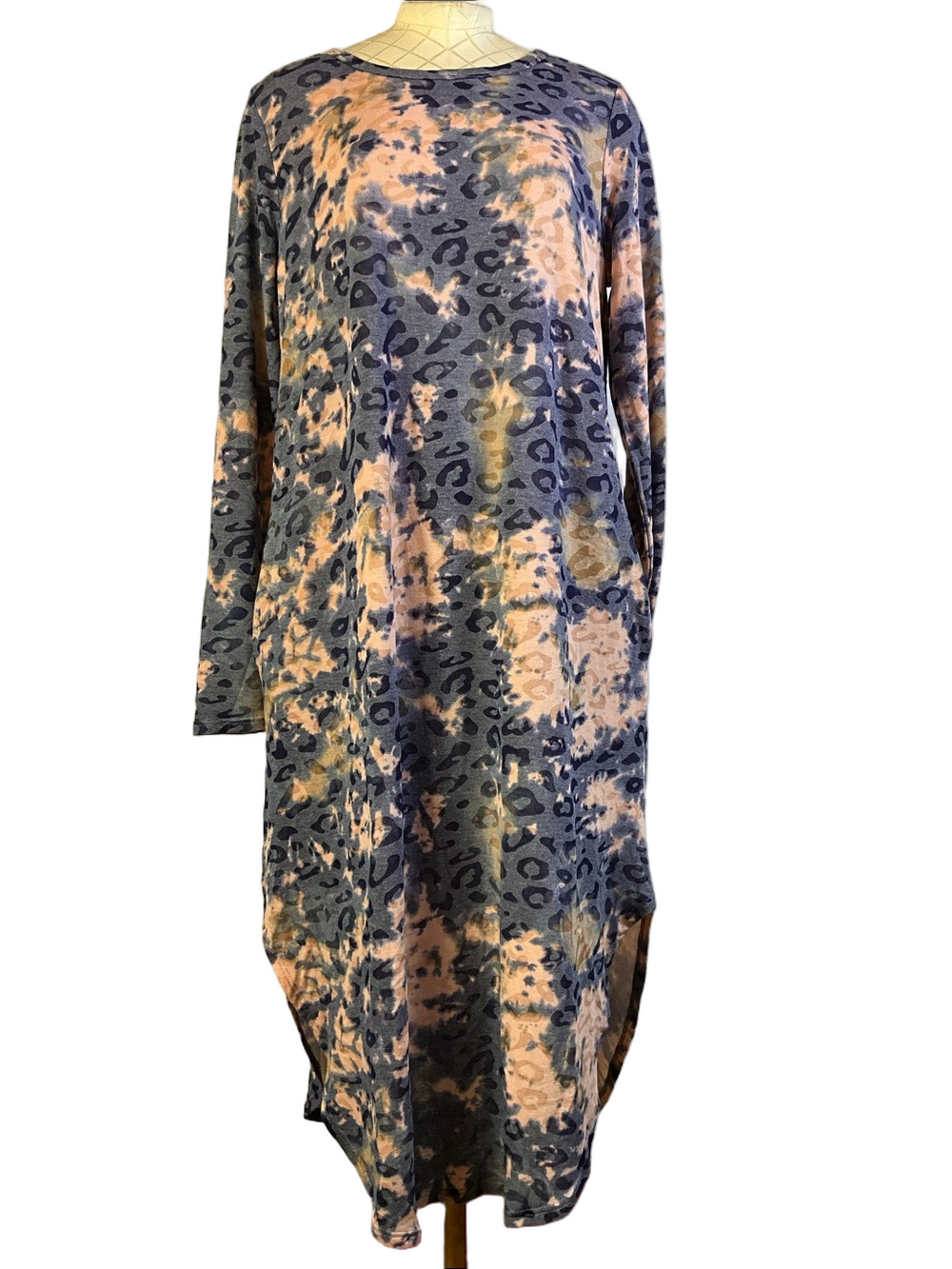 Hailey & Co. Long Sleeve Animal Tie Dye Long Midi Dress with Pockets Size Medium